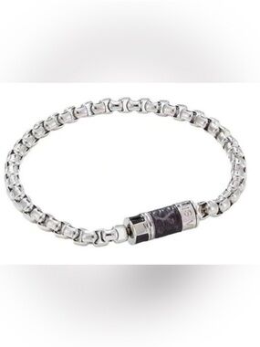 Macy's Silver-Tone Men’s Chain Bracelet with Dark Accent